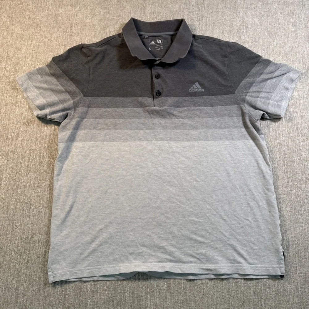 Adidas Golf Polo Shirt Mens Large L Gray Black Colorblock Striped Short Sleeve